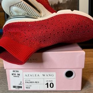 Azalea Wang red rhinestone high top sneakers